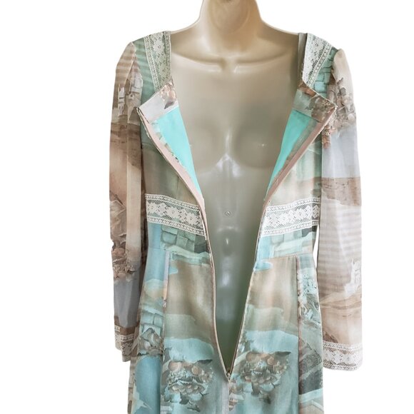 Vintage 70s/80s handmade long sleeve maxi dress with Greek Santorini Print - Picture 9 of 12